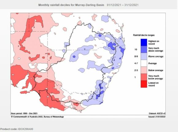 Rainfall deciles for December 2022