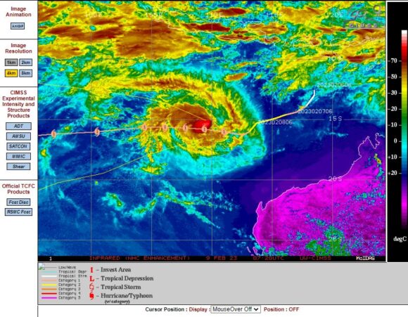 Infra red image of Tropical Cyclone Freddy Thursday 9 February 2023.