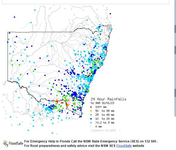 New South Wales rainfall Monday 30 January 2023