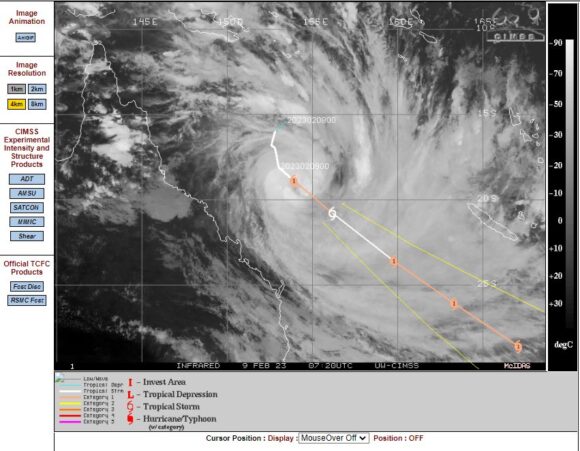 CIMSS image of Tropical Cyclone Gabrielle Thursday 9 February 2023.