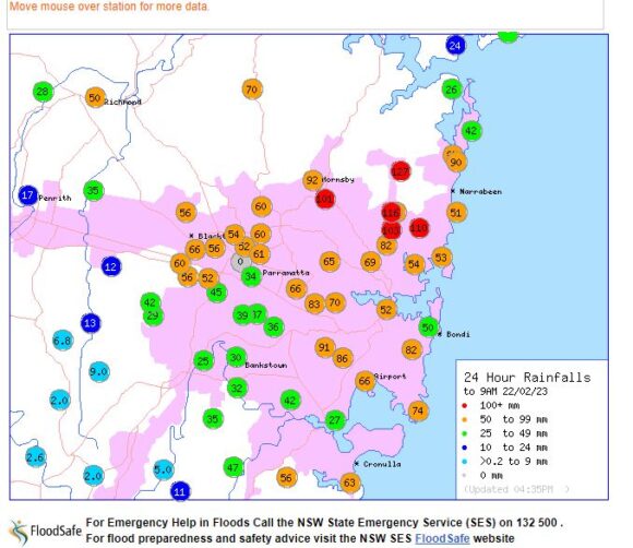 Sydney's overnight torrential rainfall event Wednesday 22 February 2023
