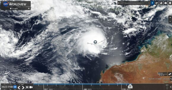 NASA Worldview image of Tropical Cyclone Freddy