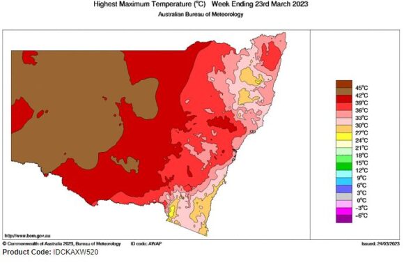 Inland NSW heatwave March 16 to 23 2023