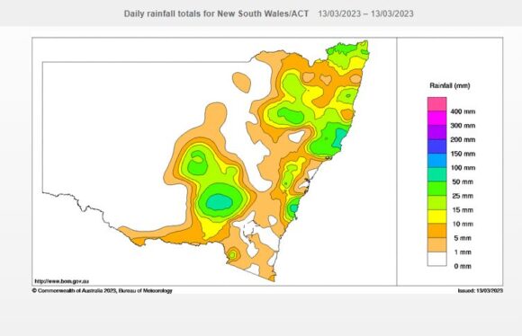 New South Wales rainfall to 9 am Monday 13 March 2023