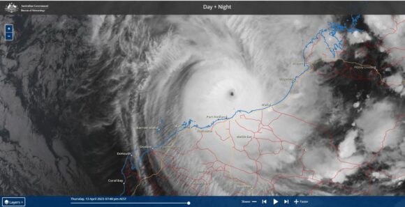 Tropical Cyclone Ilsa makes landfall East Pilbara North West Western Australia.