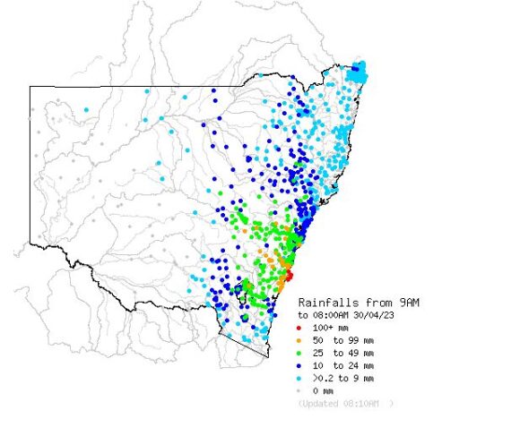 Eastern Australia rain event 29 and 30 April 2023.