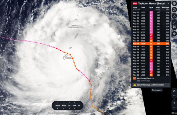 Super Typhoon Mawar May 20 to May 29 2023 North West Pacific Ocean and Guam