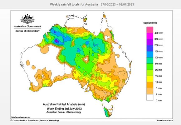 Unusual June and July rainfall Northern Australia Northern Territory and Queensland.