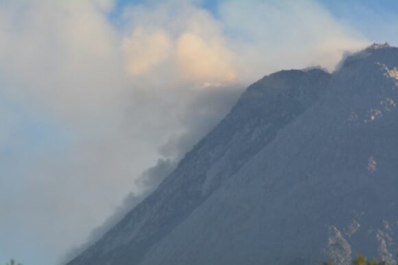 Active volcanoes, storms and volcanic eruptions Volcanic eruptions and thunderstorms - Gunung Merapi Indonesia July and August 2023.