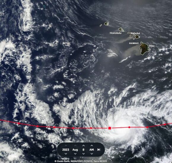 Hurricane Dora and major fire impacts Lahaina on Maui August 2023