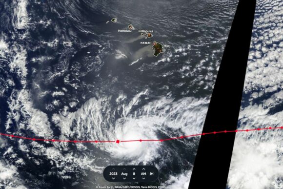 Hurricane Dora and major fire impacts Lahaina on Maui August 2023