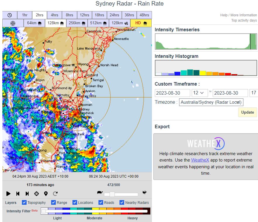 Sydney thunderstorms Wednesday 30 August 2023