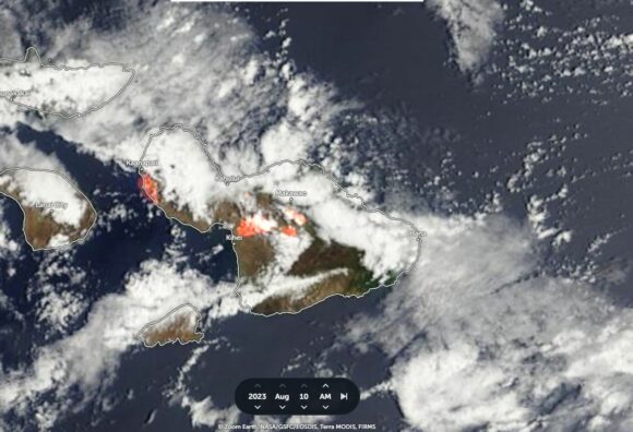 Hurricane Dora and major fire impacts Lahaina on Maui August 2023