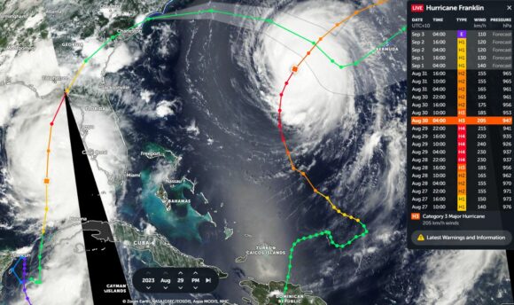 Atlantic Ocean hurricanes and Pacific Ocean Typhoons August 24 to September 2 2023