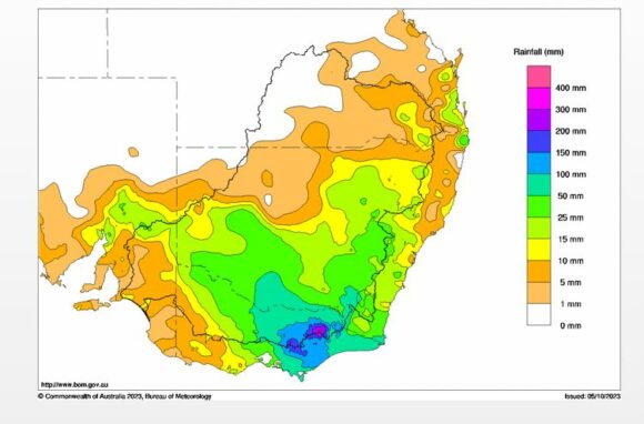 Heat, fires then heavy rain, storms and flooding SE Australia 3 to 5 October 2023.