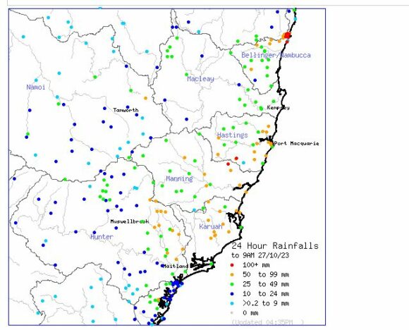 Significant cold change impacts New South Wales Thursday 26 October 2023