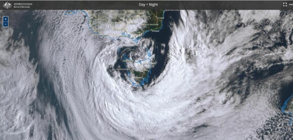 Storm system encircling Tasmania Sunday morning 22 October 2023 Two separate storm systems close to Australian waters Sunday 22 October 2023.