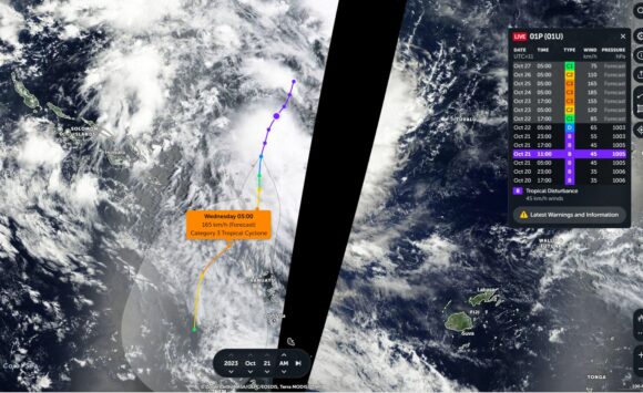 Developing tropical cyclone close to Australian waters Sunday 22 October 2023 from Himawari.