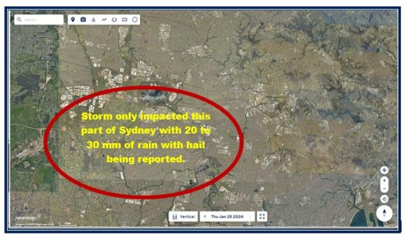 Strong thunderstorms impact Western Sydney and Victoria Tuesday afternoon 13 February 2024.