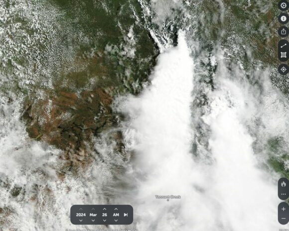 Heavy rainfall drenches inland Australia turning the red centre to the green centre March 21 to March 26 2024.