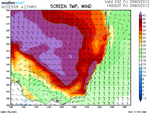 Hot with possible high based storms 30th November 2012