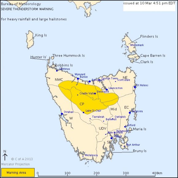 Tasmania Severe Storm Warnings 10th March 2013 1