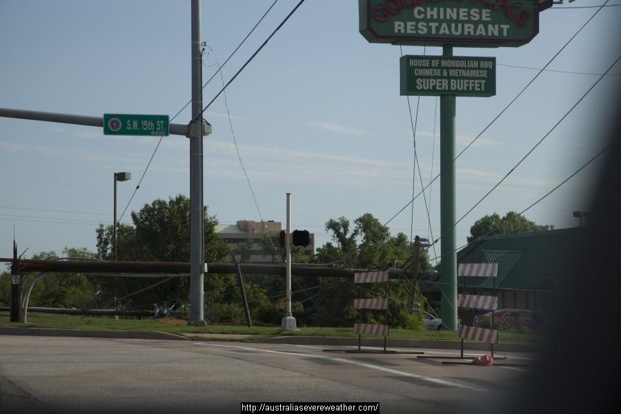 Downed power pole Oklahoma City Airport region