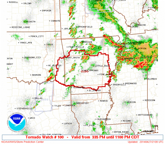 Long Tracked Tornadoes Expected Particularly Dangerous Situation 27th April 2014 (US Time)