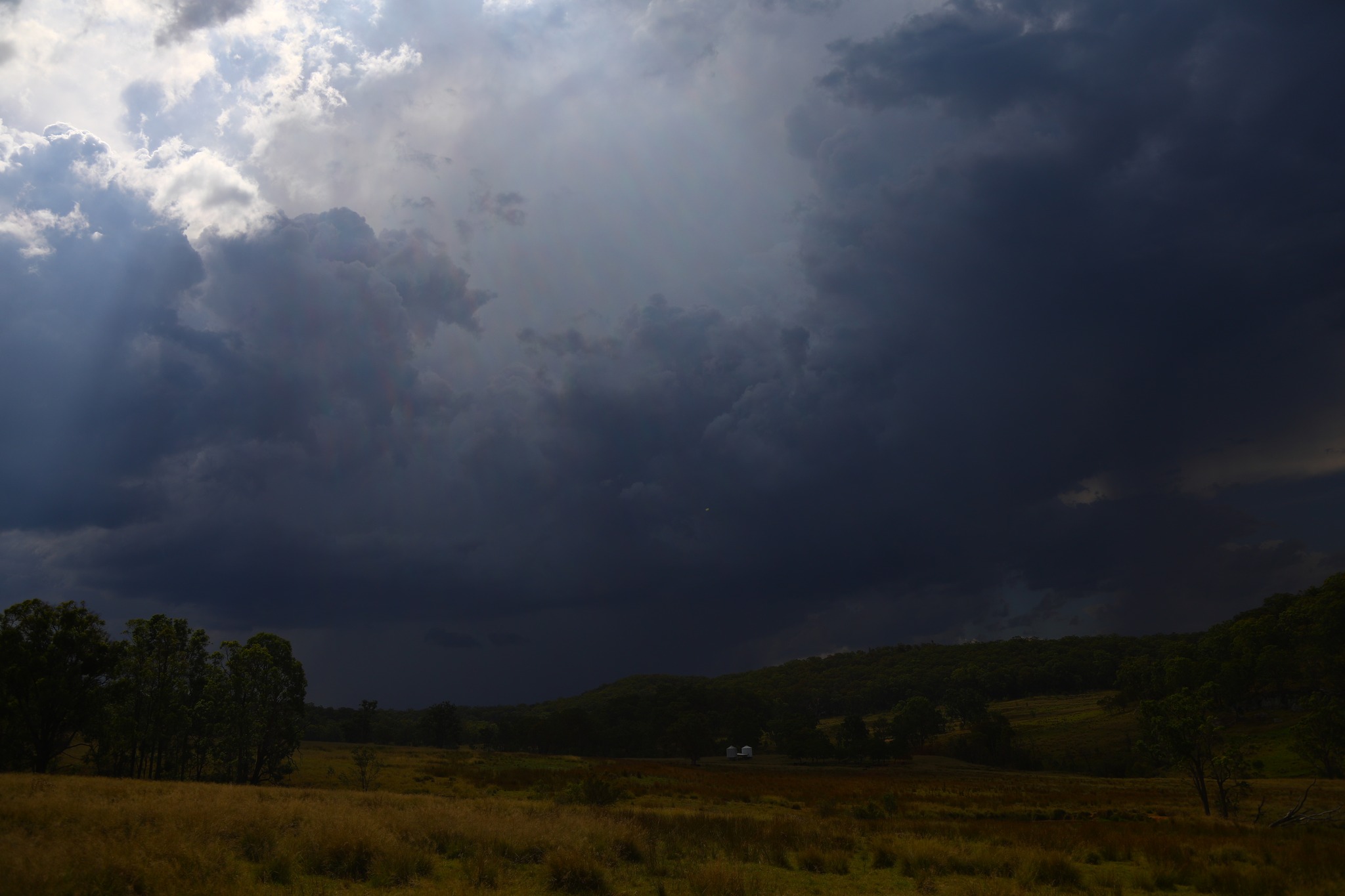 Storm chase today 28th January 2023 with Harley Pearman and got sun-burnt - so hot. First brief storm near Colo Heights weakened and off to near Putty...