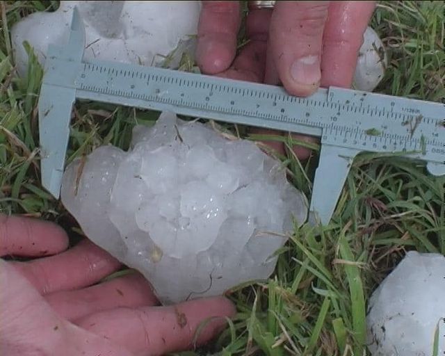 Today is the anniversary of Tyndale when I used to go out and get giant hail 26th October 2003.
 Dave Croan was with me doing his measurements - this ...